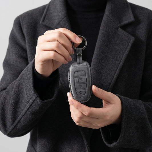 Alcantara Car Key Fob Cover for Hyundai Model D - Space Grey