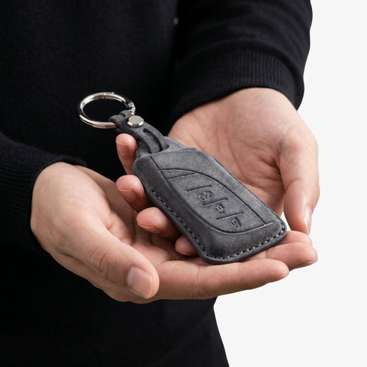 Alcantara Car Key Fob Cover for Lexus Model A with Buckle - Space Grey