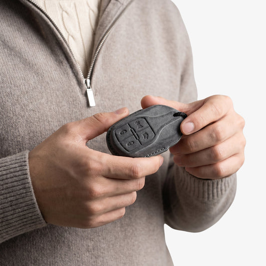 Alcantara Car Key Fob Cover for Maserati Model A with Buckle - Space Grey