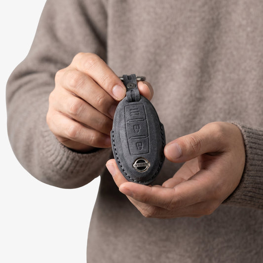 Alcantara Car Key Fob Cover for Nissan Model A with Buckle - Space Grey