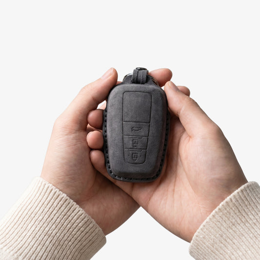 Alcantara Car Key Fob Cover for Toyota Model A with Buckle - Space Grey