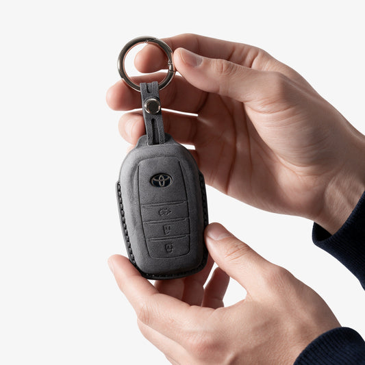 Alcantara Car Key Fob Cover for Toyota Model C with Buckle - Space Grey