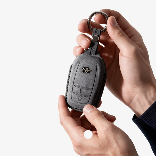 Alcantara Car Key Fob Cover for Toyota Model D with Buckle - Space Grey