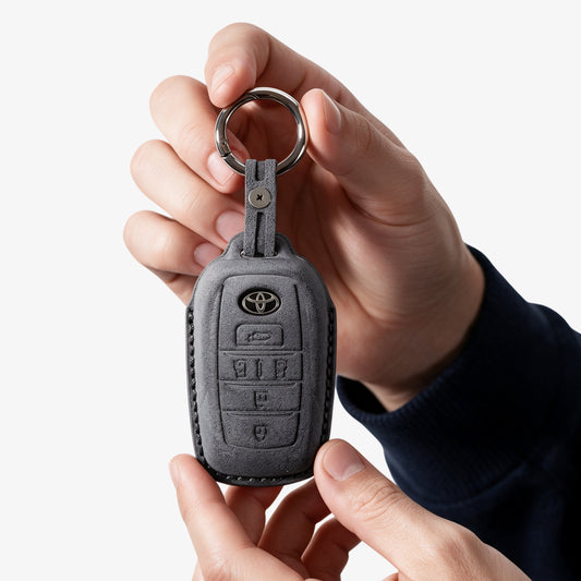 Alcantara Car Key Fob Cover for Toyota Model E with Buckle - Space Grey