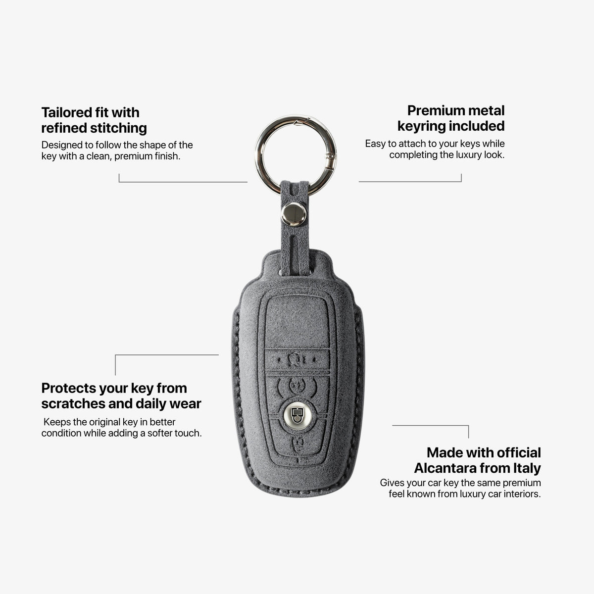 Alcantara Car Key Fob Cover for Ford Model B - Space Grey