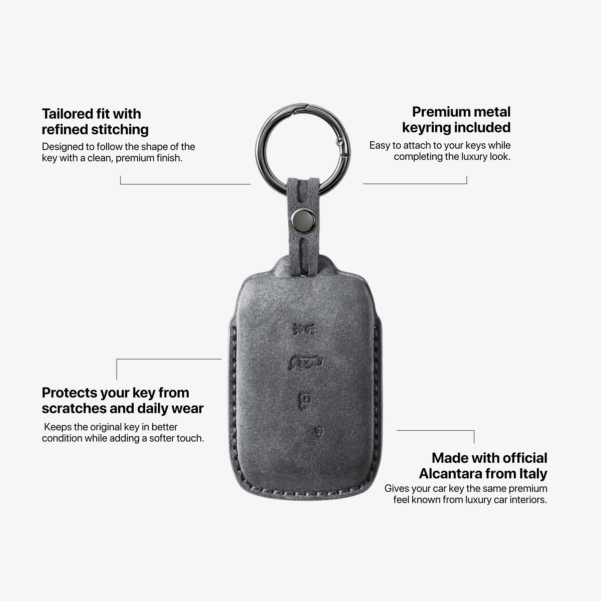 Alcantara Car Key Fob Cover for Maserati Model B with Buckle - Space Grey