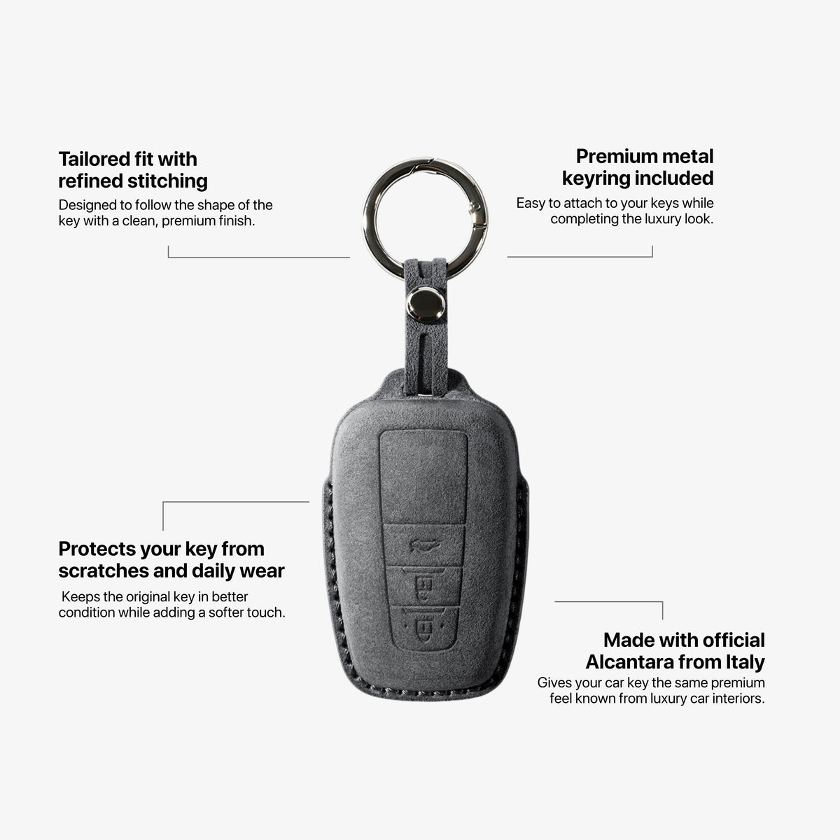 Alcantara Car Key Fob Cover for Toyota Model A with Buckle - Space Grey
