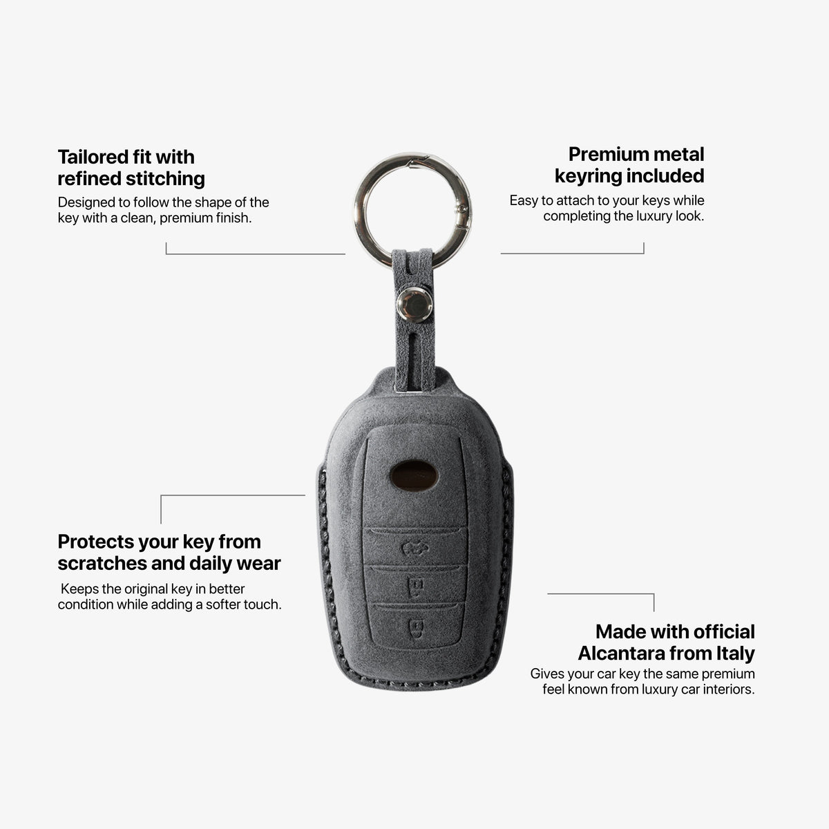 Alcantara Car Key Fob Cover for Toyota Model C with Buckle - Space Grey