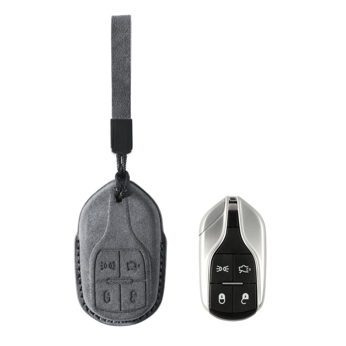 Alcantara Car Key Fob Cover for Maserati Model A with Buckle - Space Grey