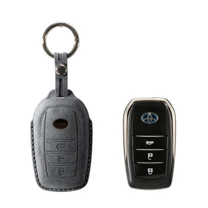Alcantara Car Key Fob Cover for Toyota Model C with Buckle - Space Grey