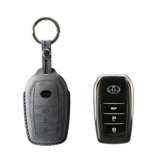 Alcantara Car Key Fob Cover for Toyota Model C with Buckle - Space Grey