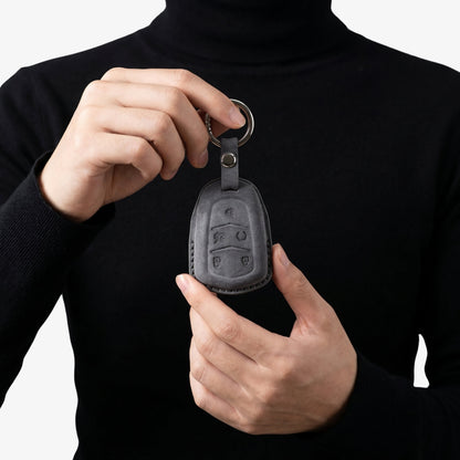 Alcantara Car Key Fob Cover for Cadillac Model B with Buckle - Space Grey