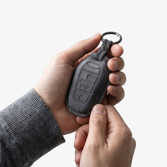 Alcantara Car Key Fob Cover for Peugeot Model A - Space Grey