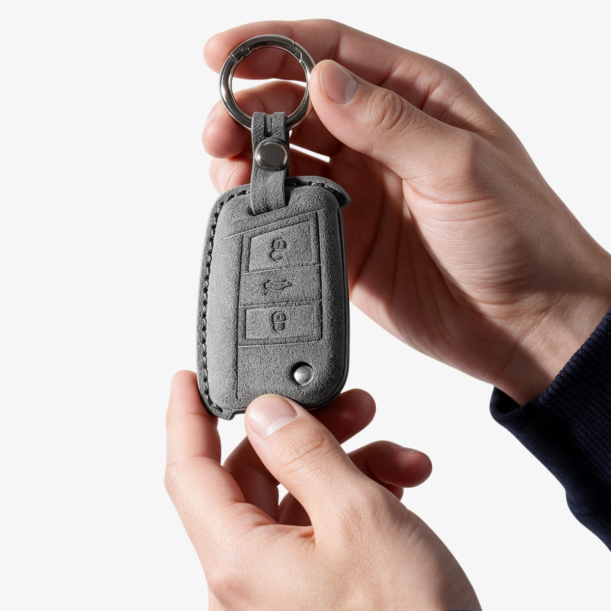 Alcantara Car Key Fob Cover for Volkswagen | Model A with Buckle - Space Grey