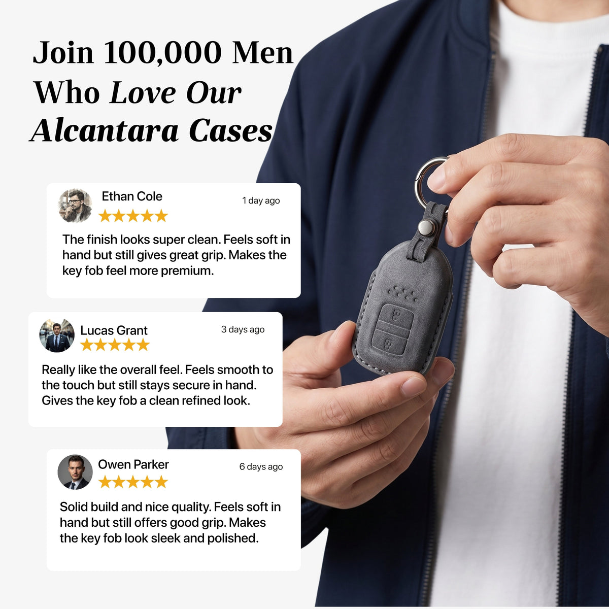 Alcantara Car Key Fob Cover for Honda Model A with Buckle - Space Grey