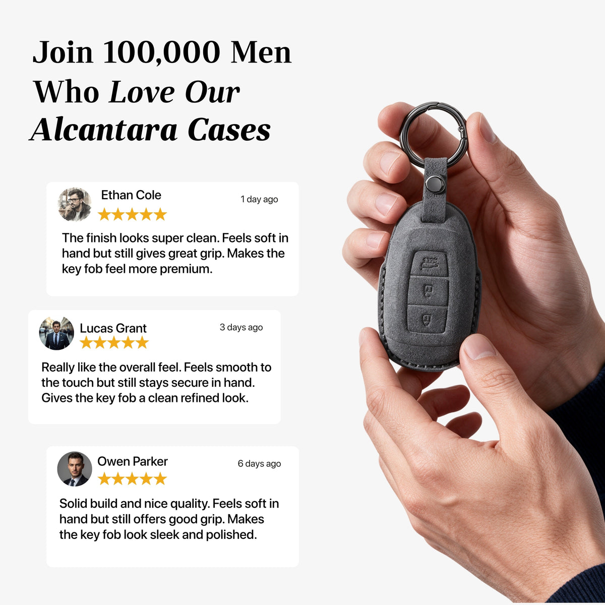 Alcantara Car Key Fob Cover for Hyundai Model A - Space Grey