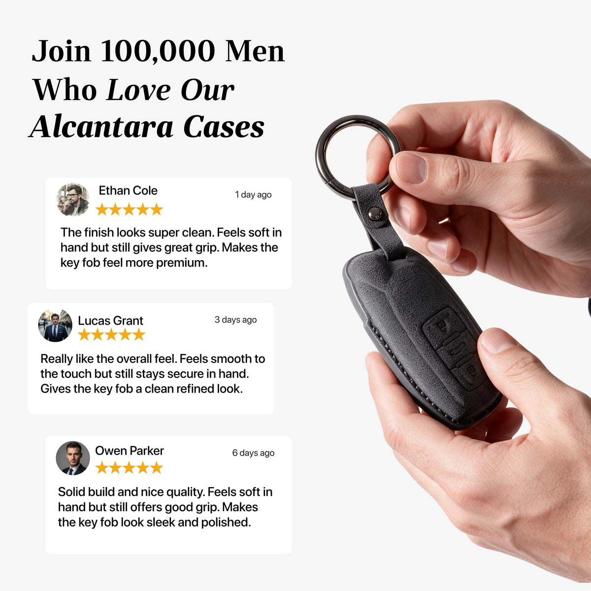 Alcantara Car Key Fob Cover for Lamborghini Model A with Buckle - Space Grey