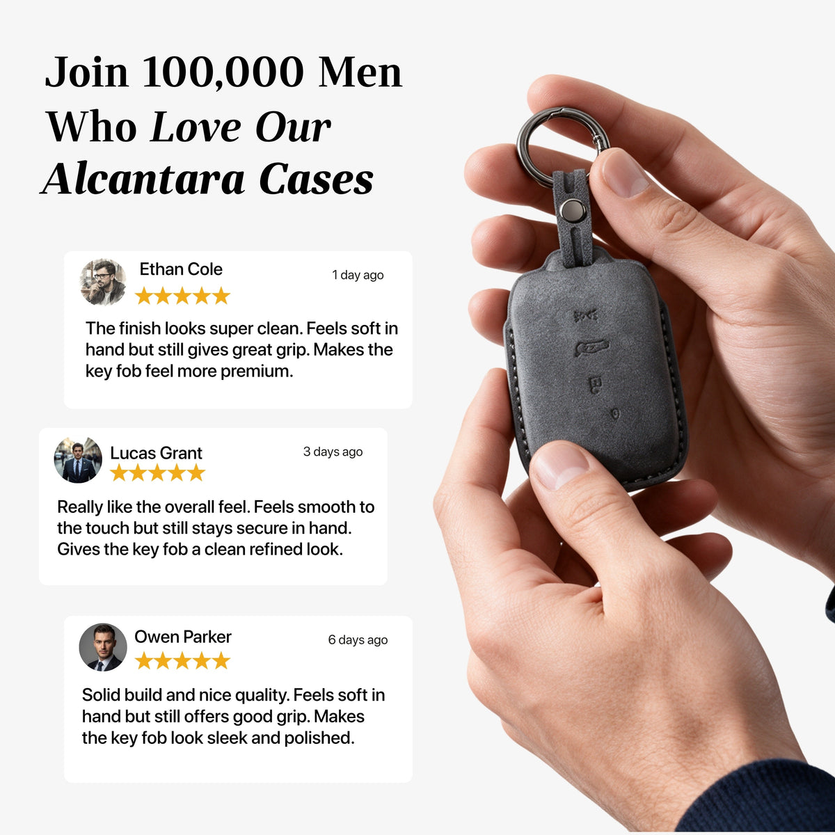 Alcantara Car Key Fob Cover for Maserati Model B with Buckle - Space Grey