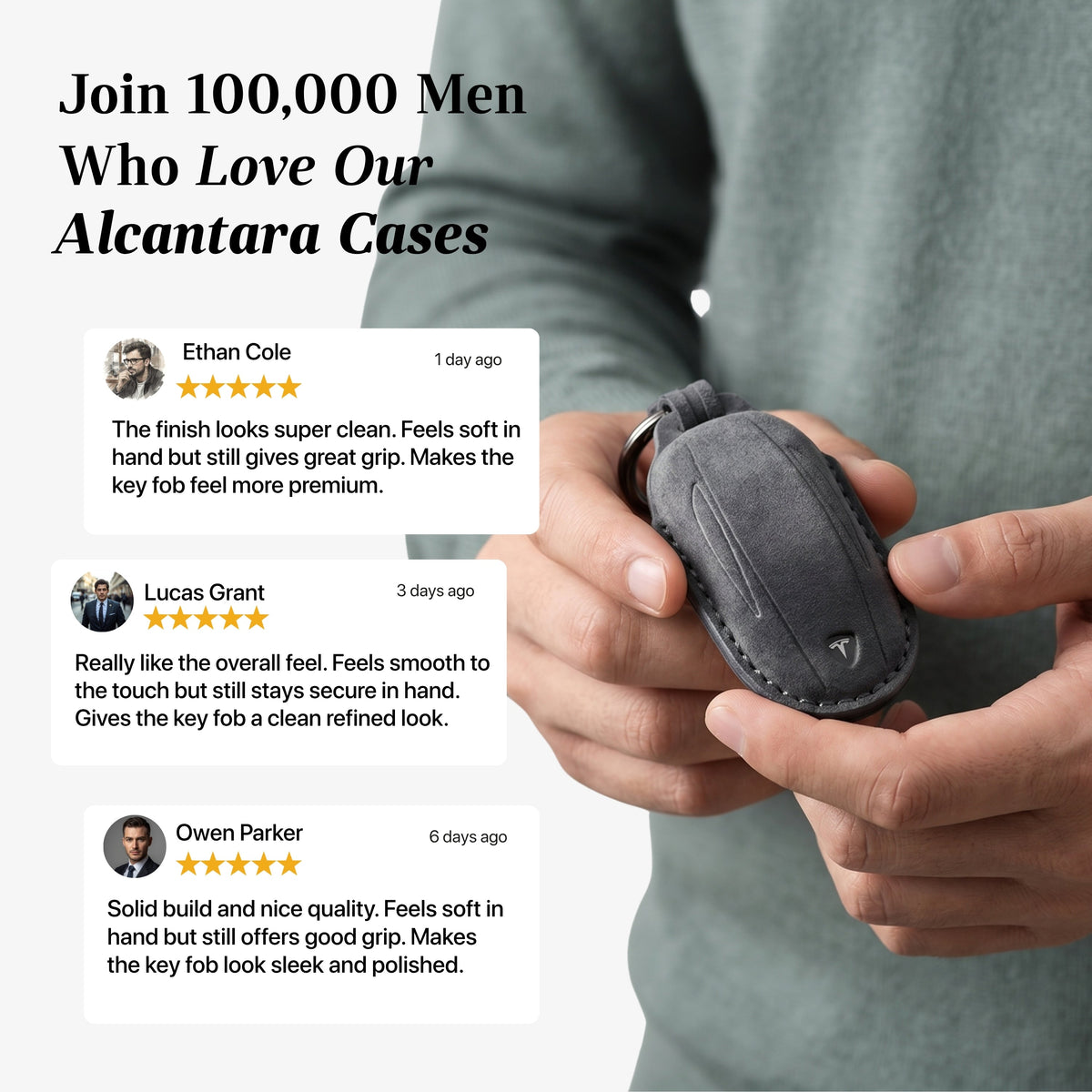 Alcantara Car Key Fob Cover for Tesla Model B (X) - Space Grey