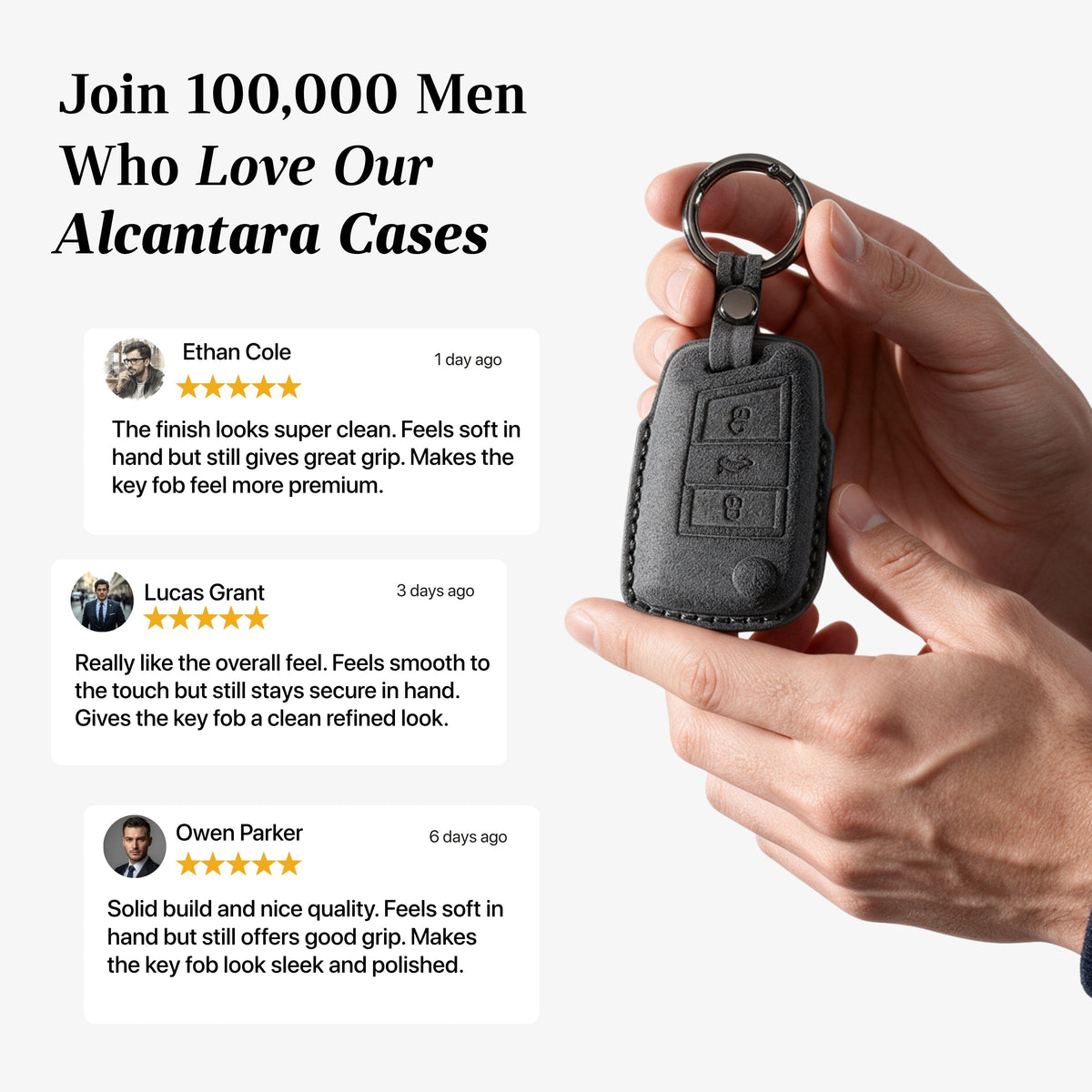 Alcantara Car Key Fob Cover for Volkswagen | Model F with Buckle - Space Grey