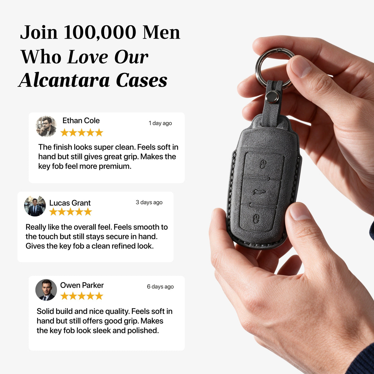 Alcantara Car Key Fob Cover for Volkswagen | Model J with Buckle - Space Grey