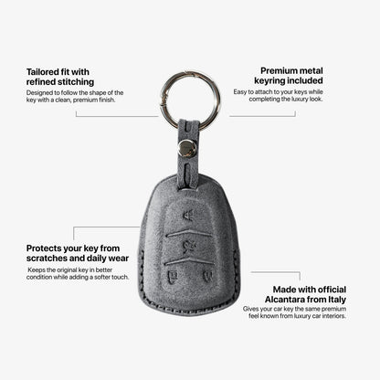 Alcantara Car Key Fob Cover for Cadillac Model A with Buckle - Space Grey