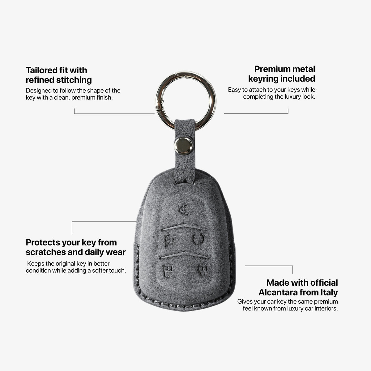 Alcantara Car Key Fob Cover for Cadillac Model B with Buckle - Space Grey