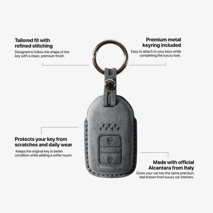 Alcantara Car Key Fob Cover for Honda Model A with Buckle - Space Grey