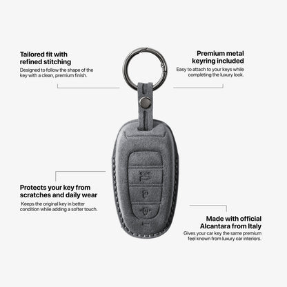 Alcantara Car Key Fob Cover for Hyundai Model D - Space Grey
