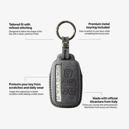Alcantara Car Key Fob Cover for Jaguar Model A - Space Grey