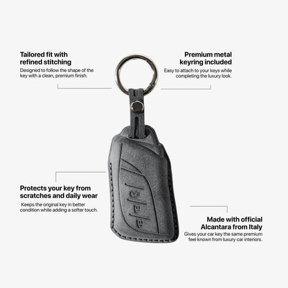 Alcantara Car Key Fob Cover for Lexus Model A with Buckle - Space Grey