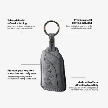 Alcantara Car Key Fob Cover for Lexus Model C with Buckle - Space Grey