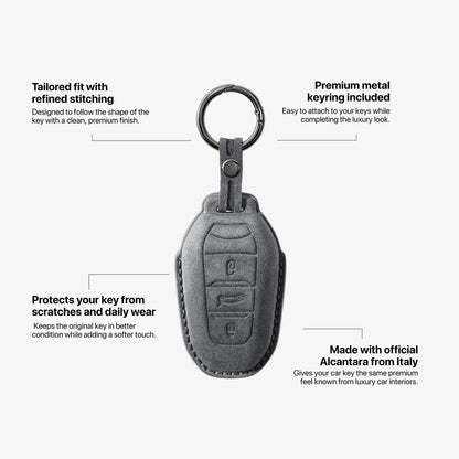 Alcantara Car Key Fob Cover for Peugeot Model A - Space Grey
