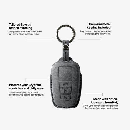 Alcantara Car Key Fob Cover for Toyota Model A with Buckle - Space Grey