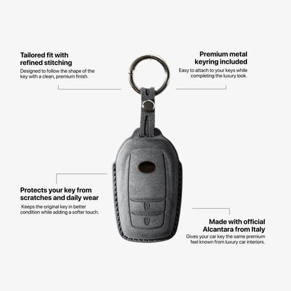 Alcantara Car Key Fob Cover for Toyota Model D with Buckle - Space Grey