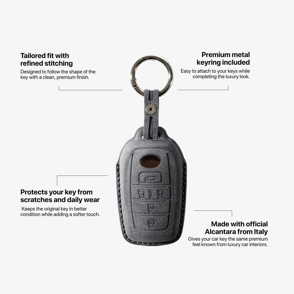 Alcantara Car Key Fob Cover for Toyota Model E with Buckle - Space Grey
