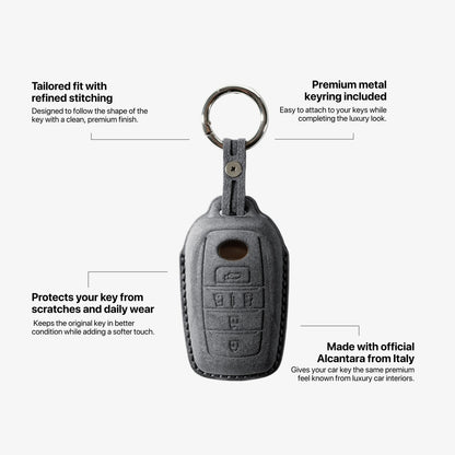 Alcantara Car Key Fob Cover for Toyota Model E with Buckle - Space Grey
