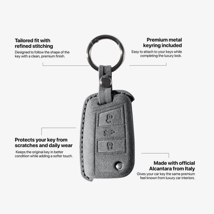 Alcantara Car Key Fob Cover for Volkswagen | Model A with Buckle - Space Grey