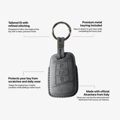 Alcantara Car Key Fob Cover for Volkswagen - Model C with Buckle - Space Grey