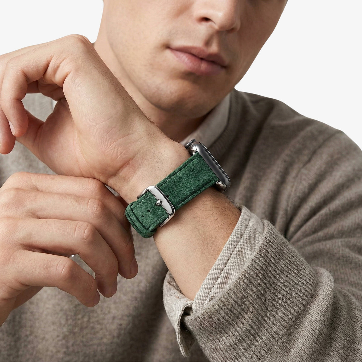 alcantara apple watch band with buckle - Midnight Green