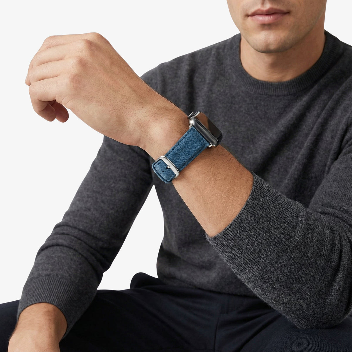 alcantara apple watch band with buckle - Ocean Blue