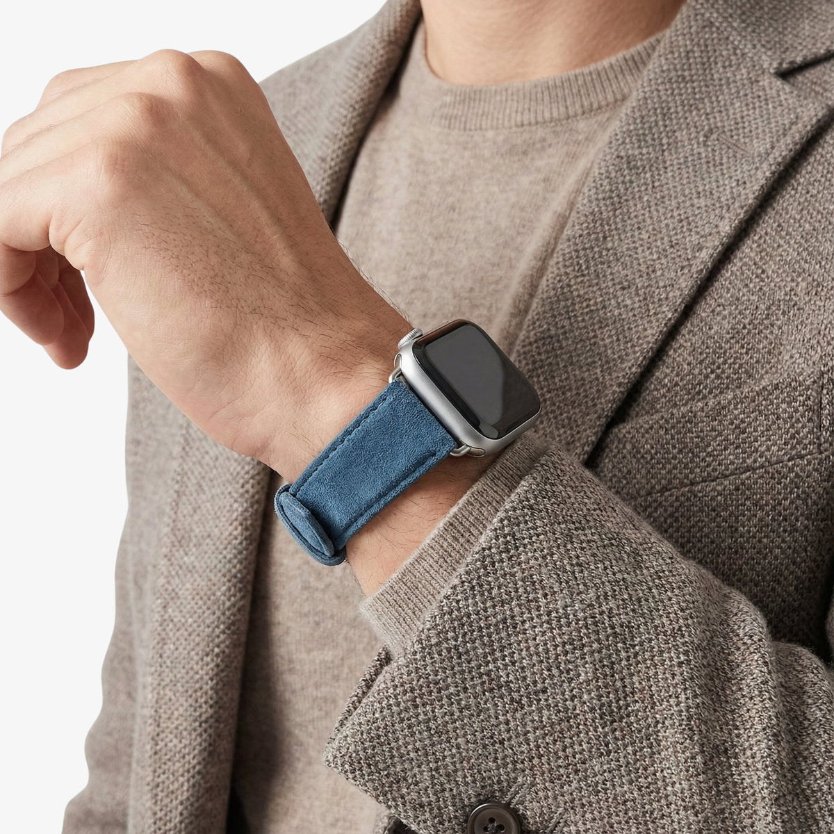 alcantara apple watch band with buckle - Ocean Blue