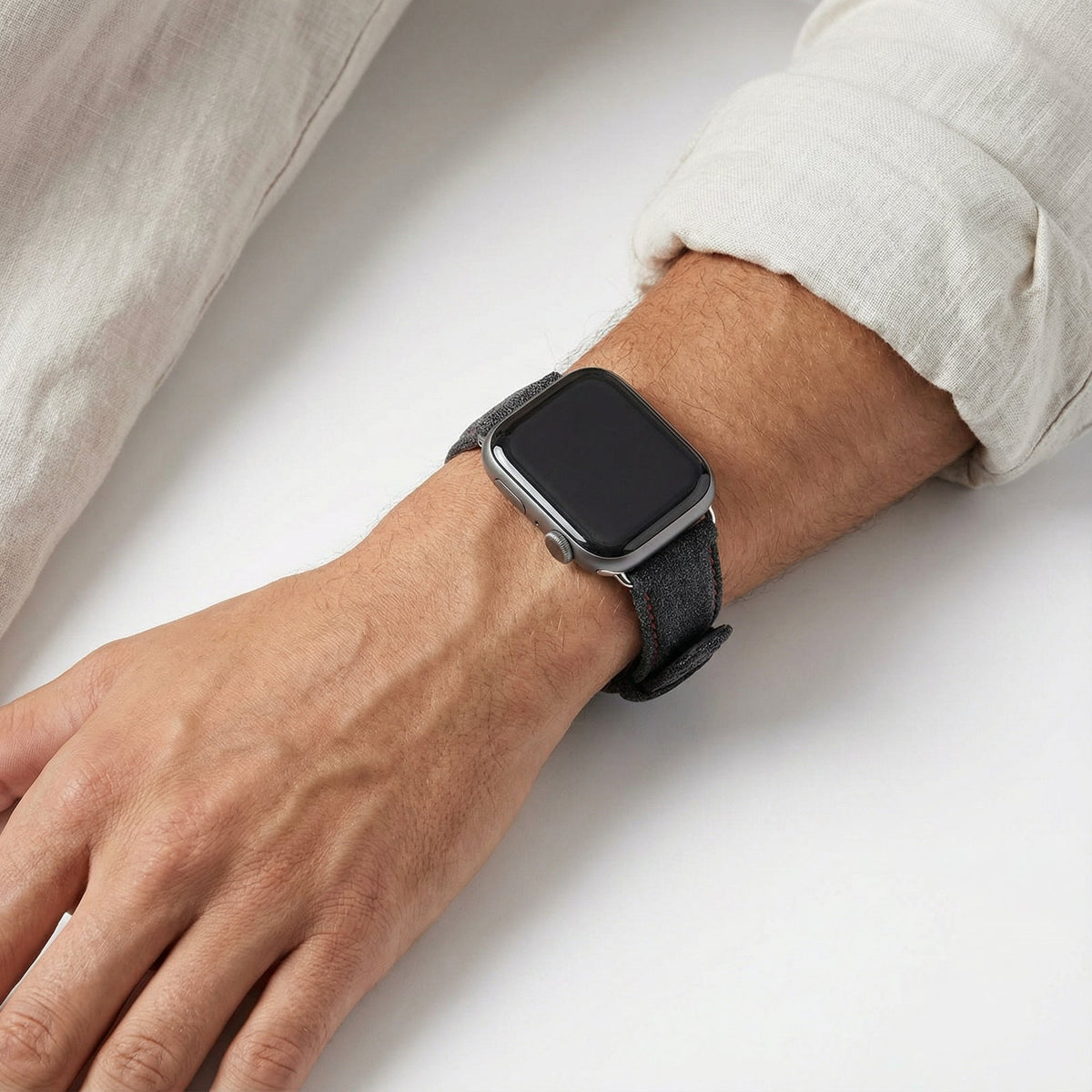 alcantara apple watch band with buckle - Space Grey With Red Stitching