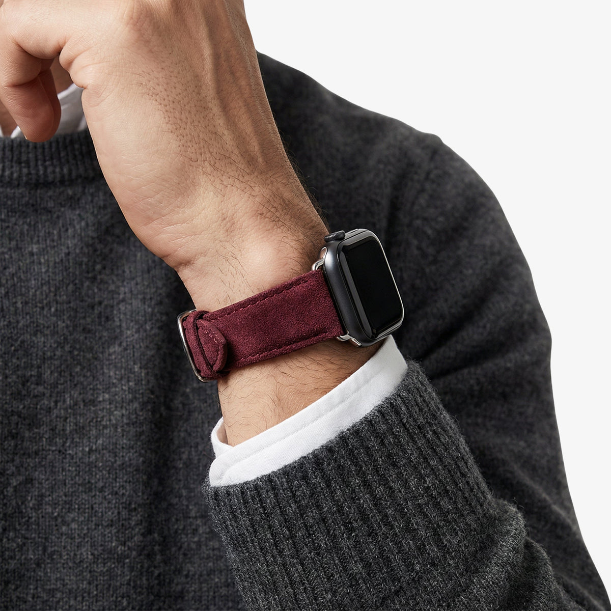 alcantara apple watch band with buckle - Wine Red