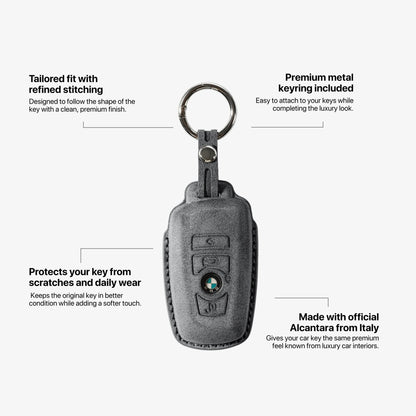 Alcantara Car Key Fob Cover for BMW Model A with Buckle - Space Grey