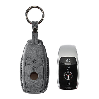Alcantara Car Key Fob Cover for Mercedes-Benz | Model A with Buckle - Space Grey