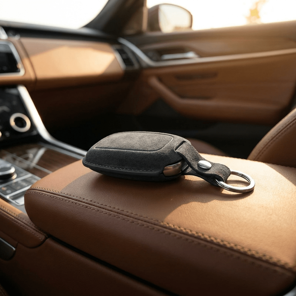Alcantara Car Key Fob Cover for Mercedes -Benz Model B with Buckle - Space Grey