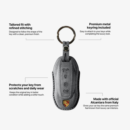 Alcantara Car Key Fob Cover for Porsche Model C with Buckle - Space Grey