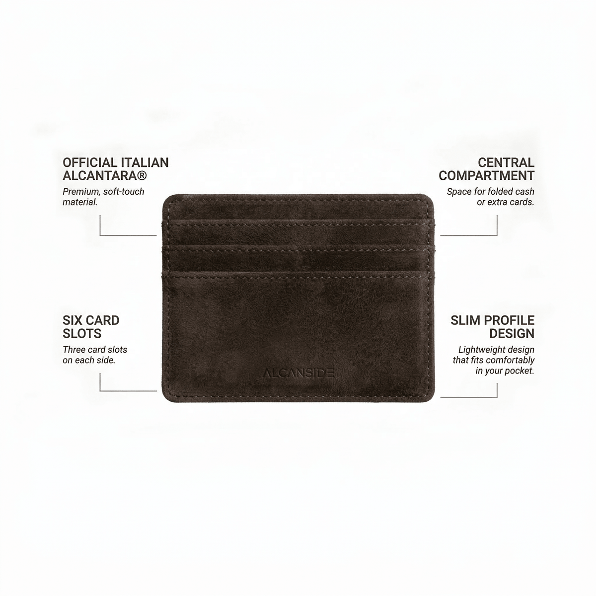 Alcantara Card Wallet - Chocolate Brown