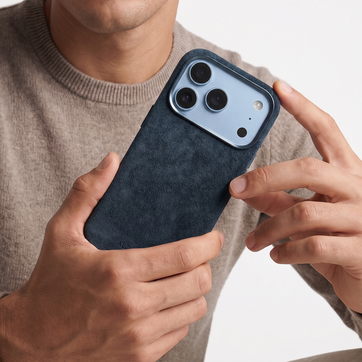 iphone 18 pro max alcantara case - Navy Blue